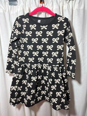 Tea Girls Black Bow Print Long-Sleeve Dress